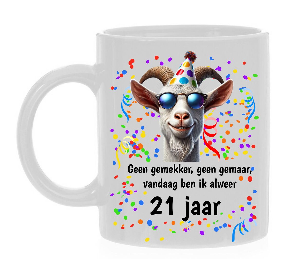 Leuke feestelijke full colour mok voor een verjaardag van 21 jaar