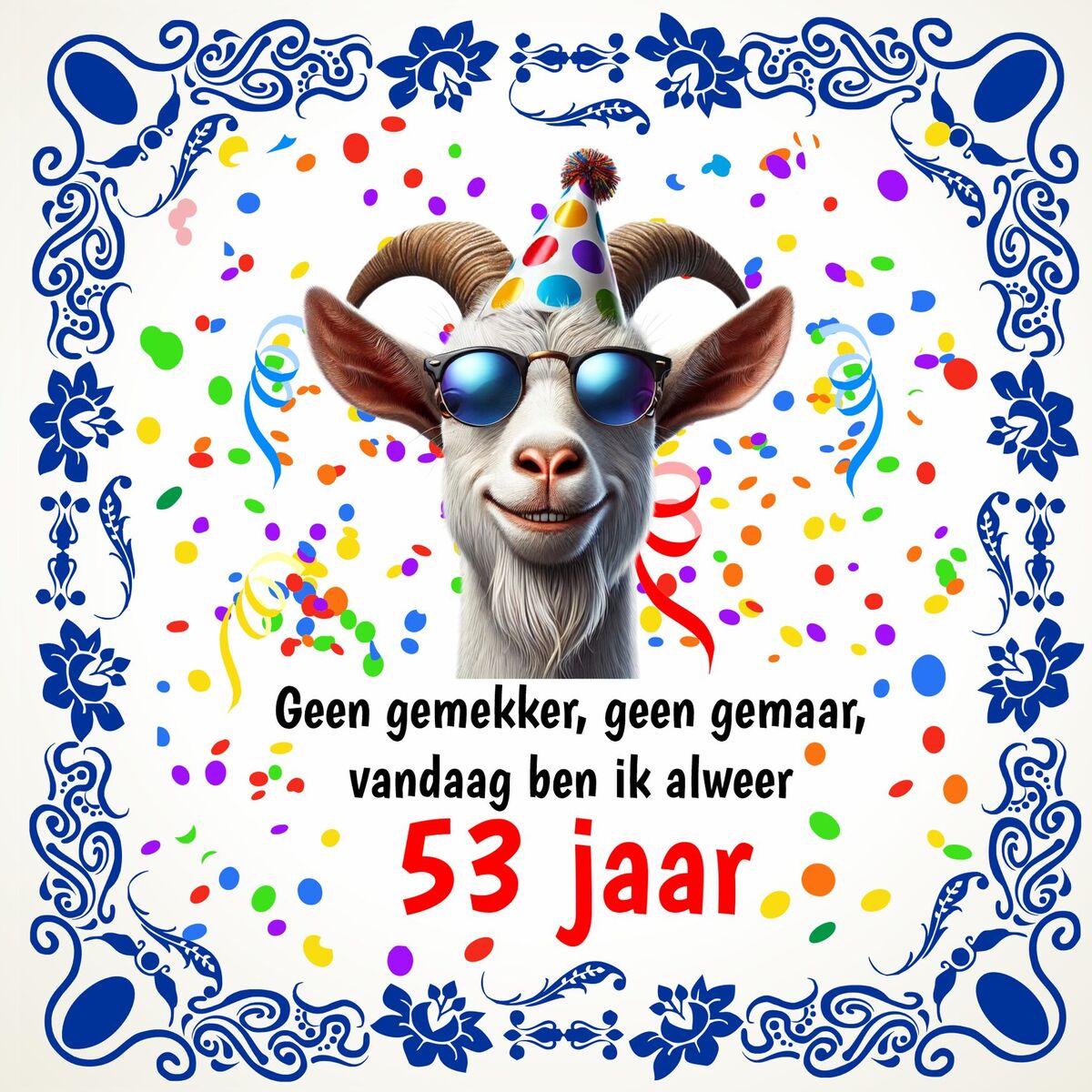 Leuke verjaardagstegel met spreuk voor de leeftijd van 53 jaar