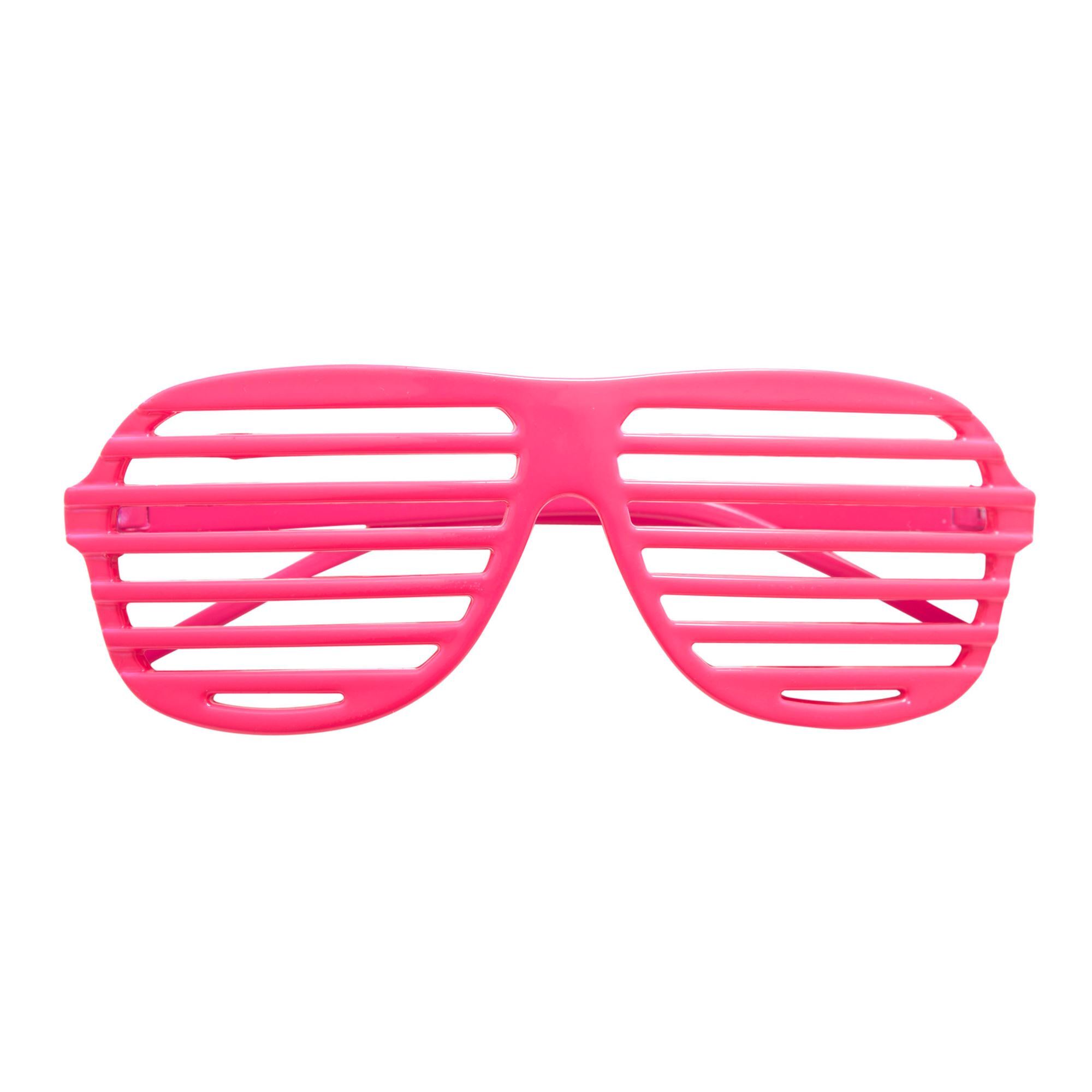 Neon roze bril met luikjes disco