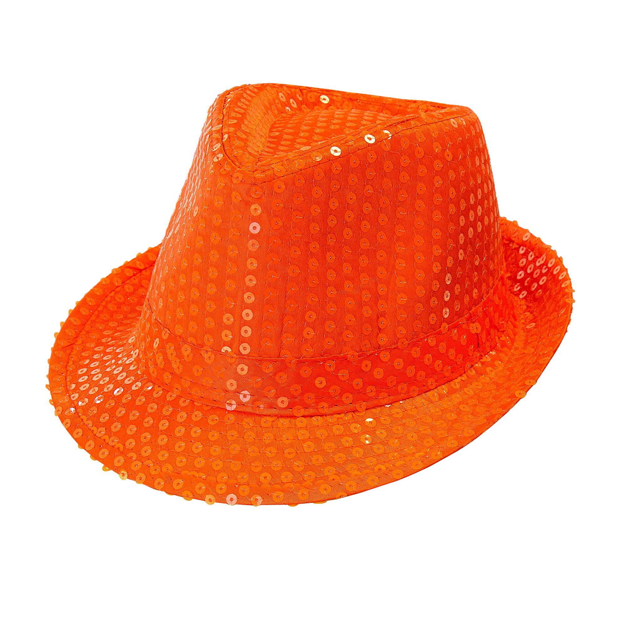 Oranje neon fedora hoed bling bling 