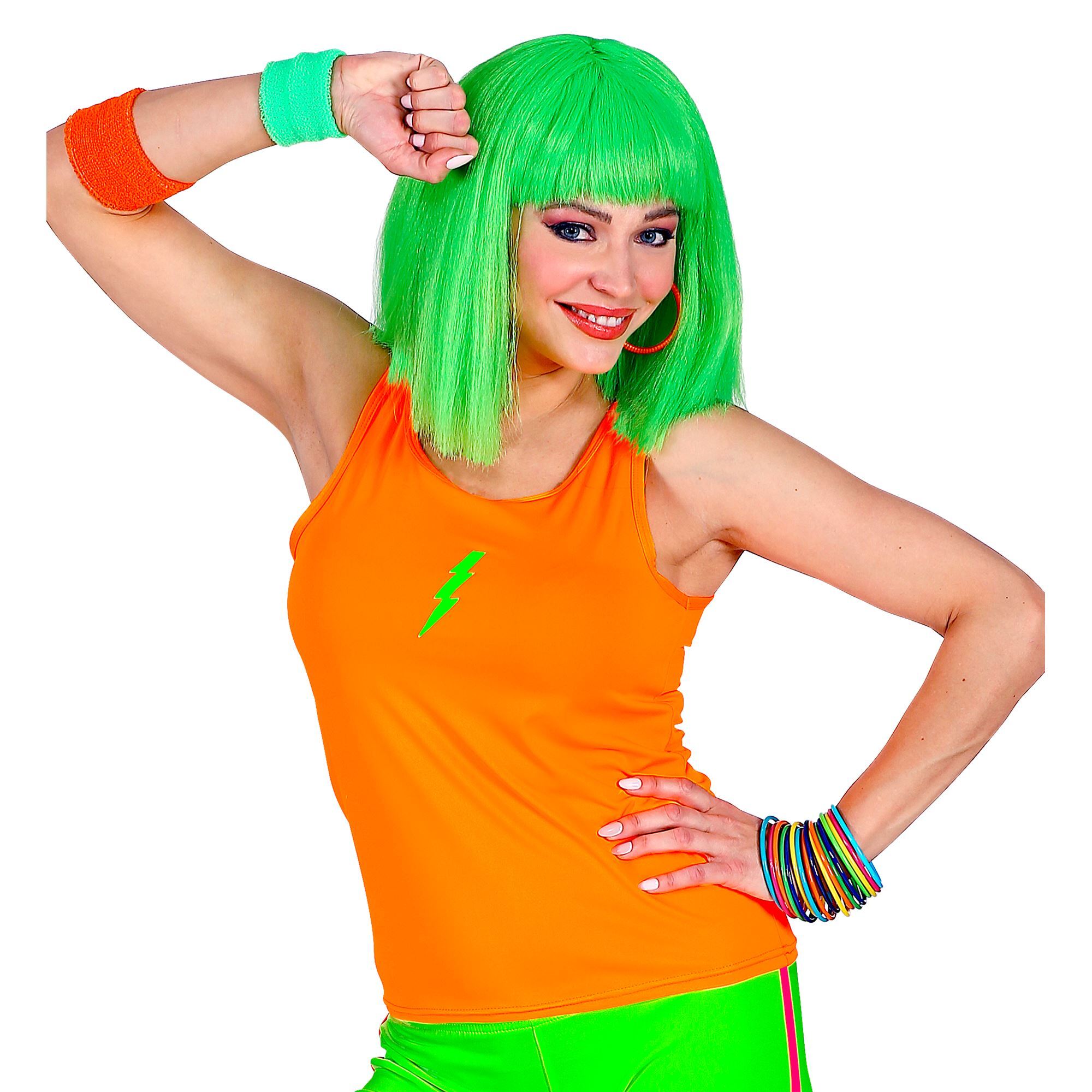 Oranje neon tanktop voor disco feestje of foute 90's party