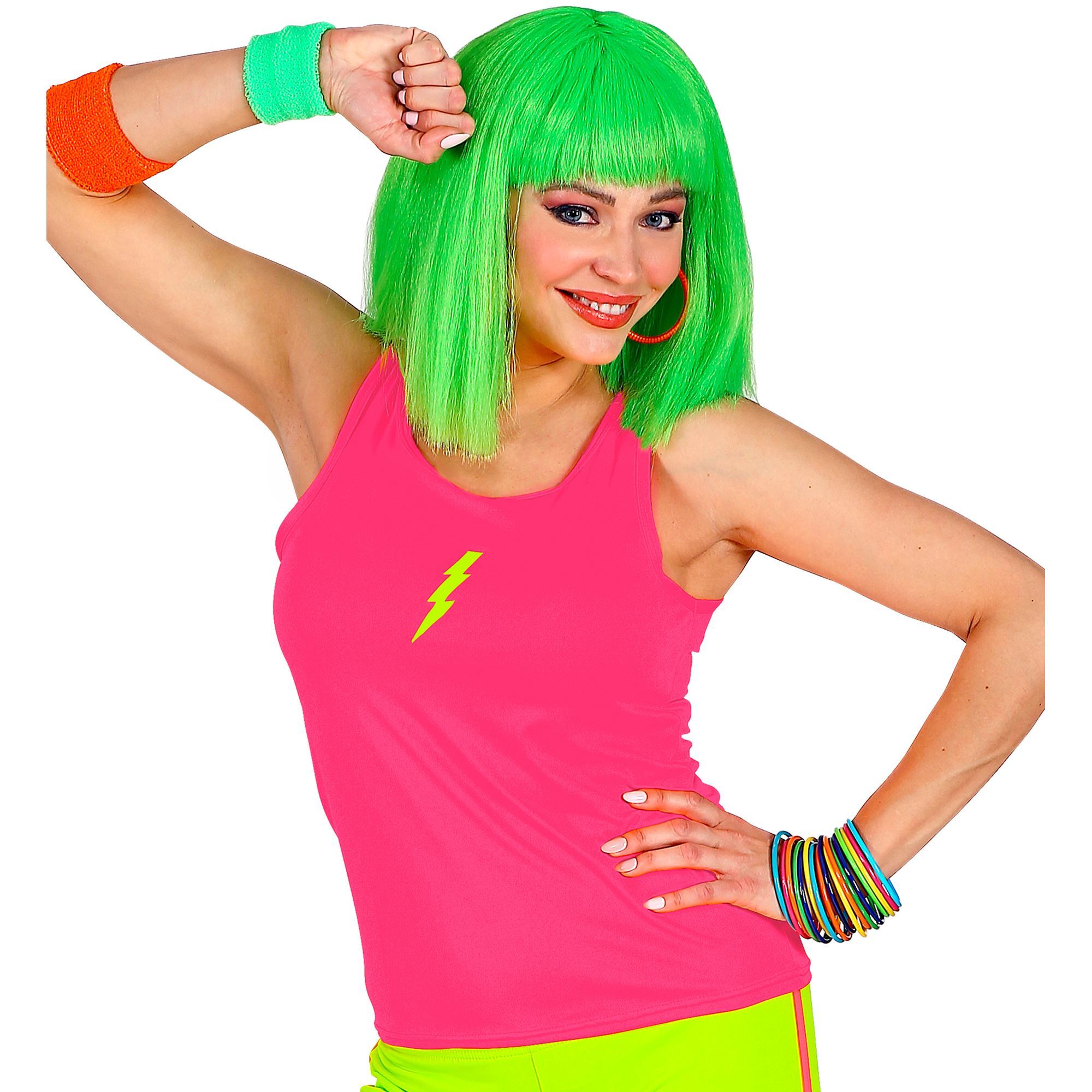 Sportieve tanktop neon rose voor disco feestje of foute party