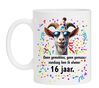 Vrolijke verjaardag mok leeftijd 16 jaar met grappige tekst en print