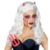 foto 1 Witte satan pruik satanische dame met hoorntjes en bloed