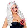foto 3 Witte satan pruik satanische dame met hoorntjes en bloed