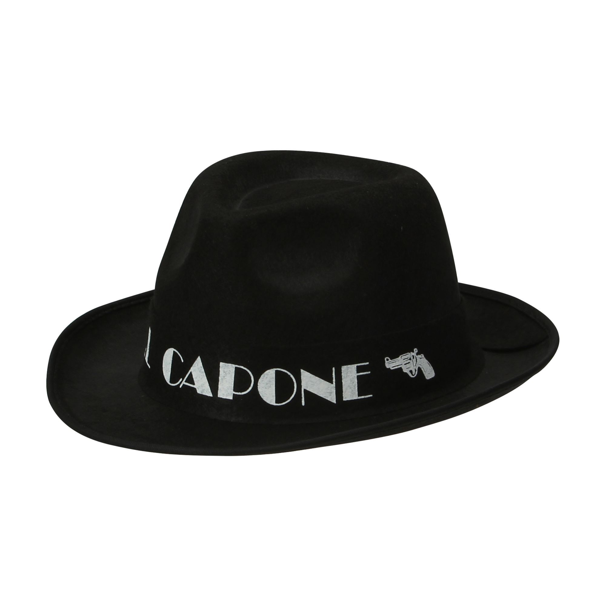 Zwarte gangster hoed met opdruk Al Capone voor echte carnaval gangsta
