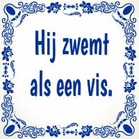 Hij zwemt als een vis. tegeltje met een oud gezegde Hij zwemt als een vis. tegeltje met een oud gezegde