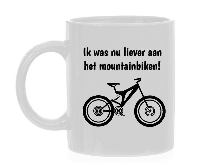 ik was nu liever aan het mountainbiken koffiemok leuk mtb modder fietsen grappig