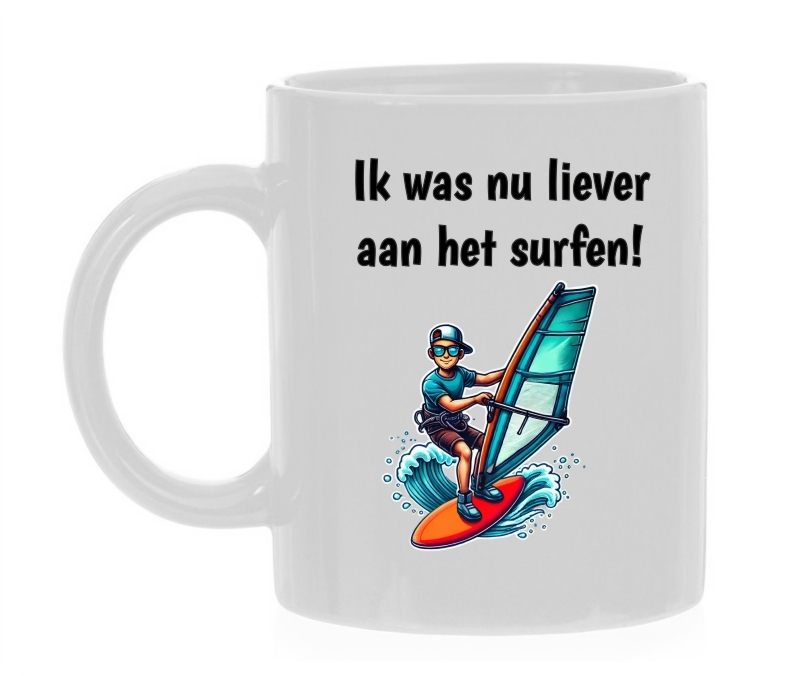 ik was nu liever aan het surfen koffiemok windsurfen watersport grappig