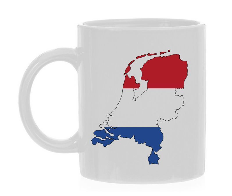 koffiemok met de kaart van Nederland in de kleuren van de vlag