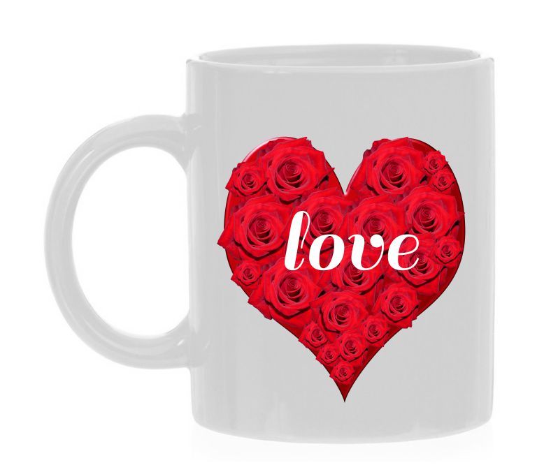 koffiemok Valentijn Romance Liefde Romantische Hart rode rozen