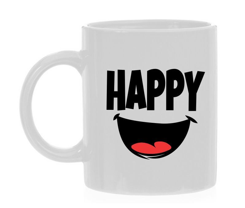Koffiemok happy blij gelukkig opgewekt vrolijk