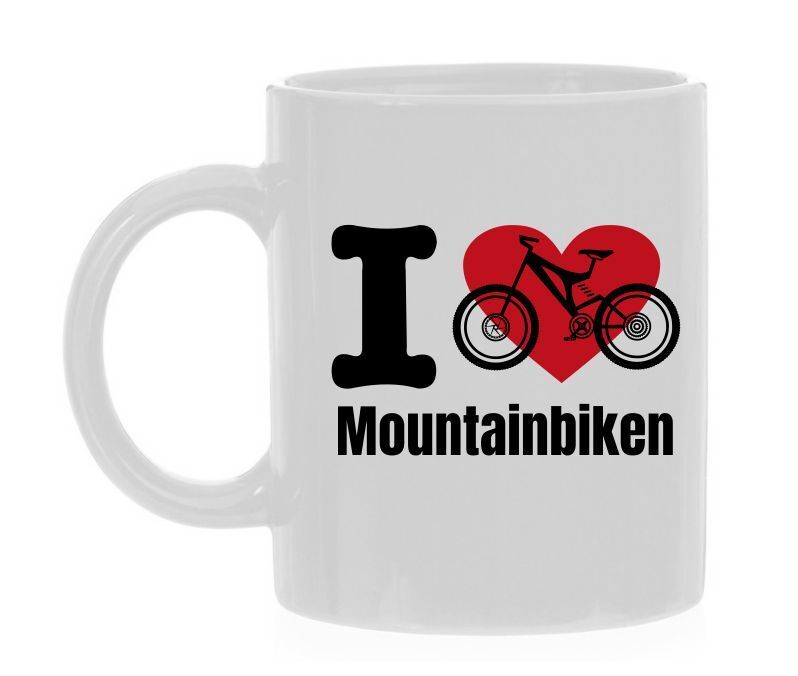 Koffiemok houden van mountainbiken  sport bossen fietsen