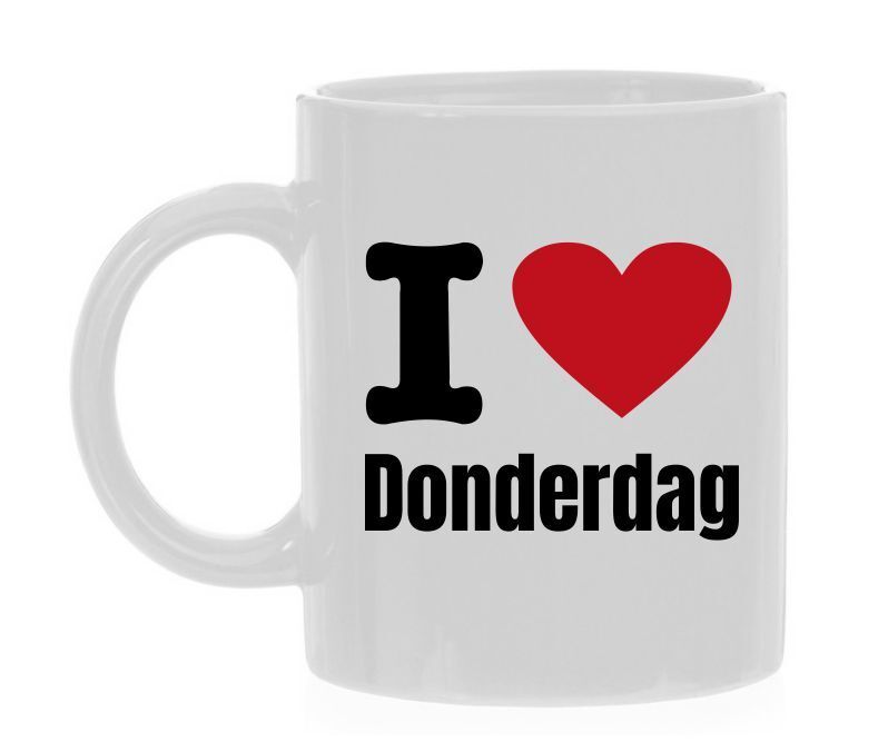 Koffiemok i love donderdag werkdag kantine grappig