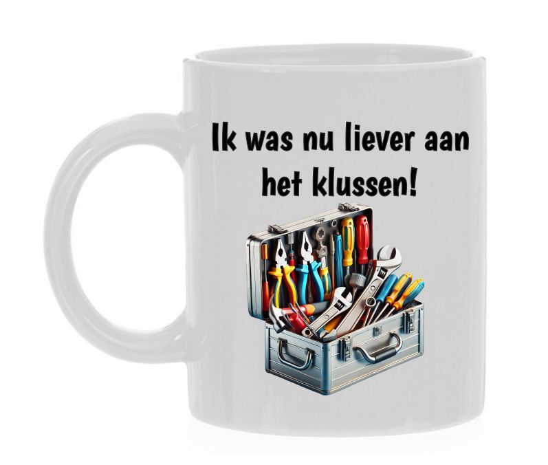 Koffiemok klusser handig ik was nu liever aan het klussen Gereedschapskist Gereedschap Vak Bouwwerkzaamheden