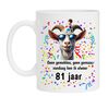 Thee of koffiemok voor een verjaardag van 81 jaar met lollige tekst