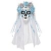 Blauw met wit day of the dead masker met sluier