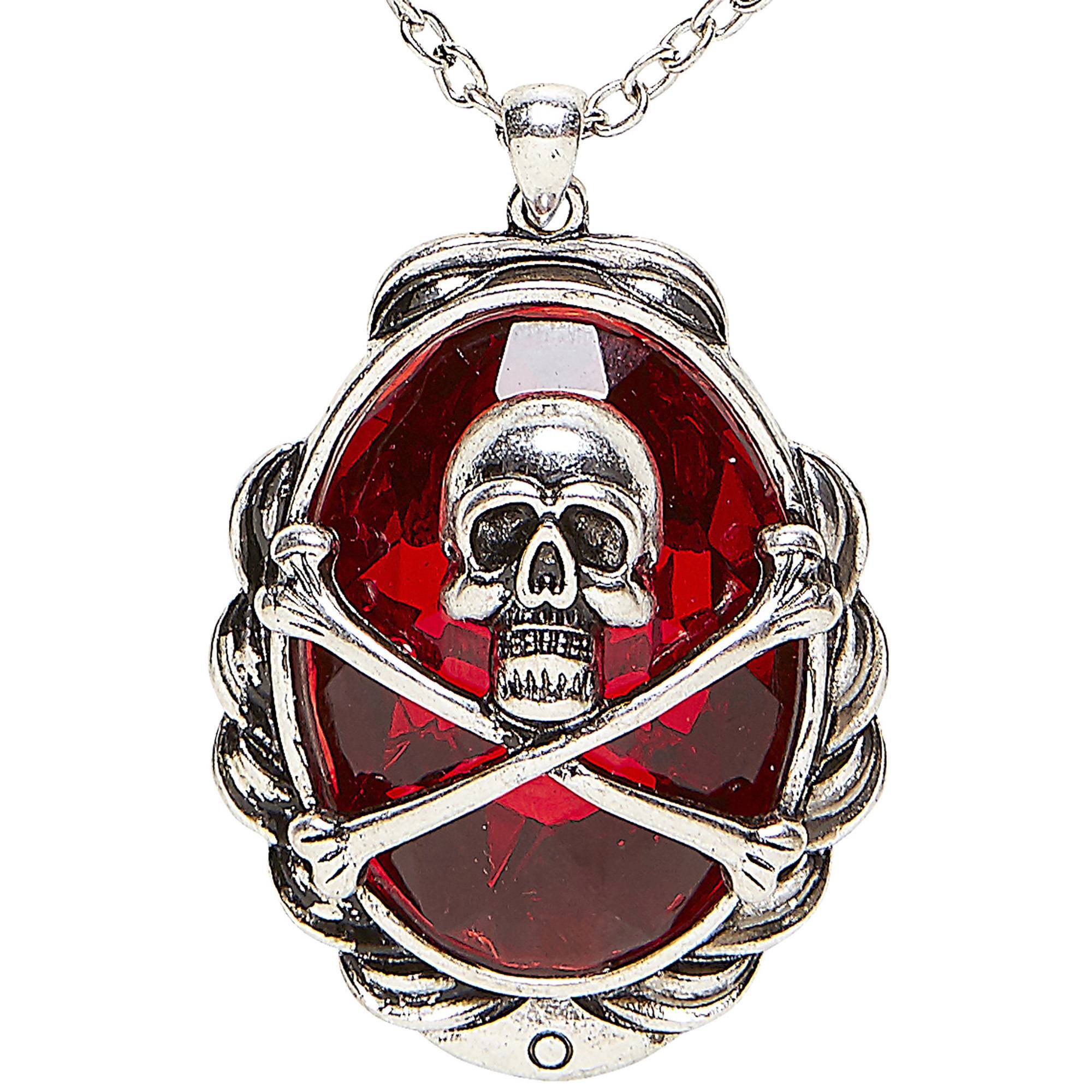 Doodskop ketting met rood juweel piraat