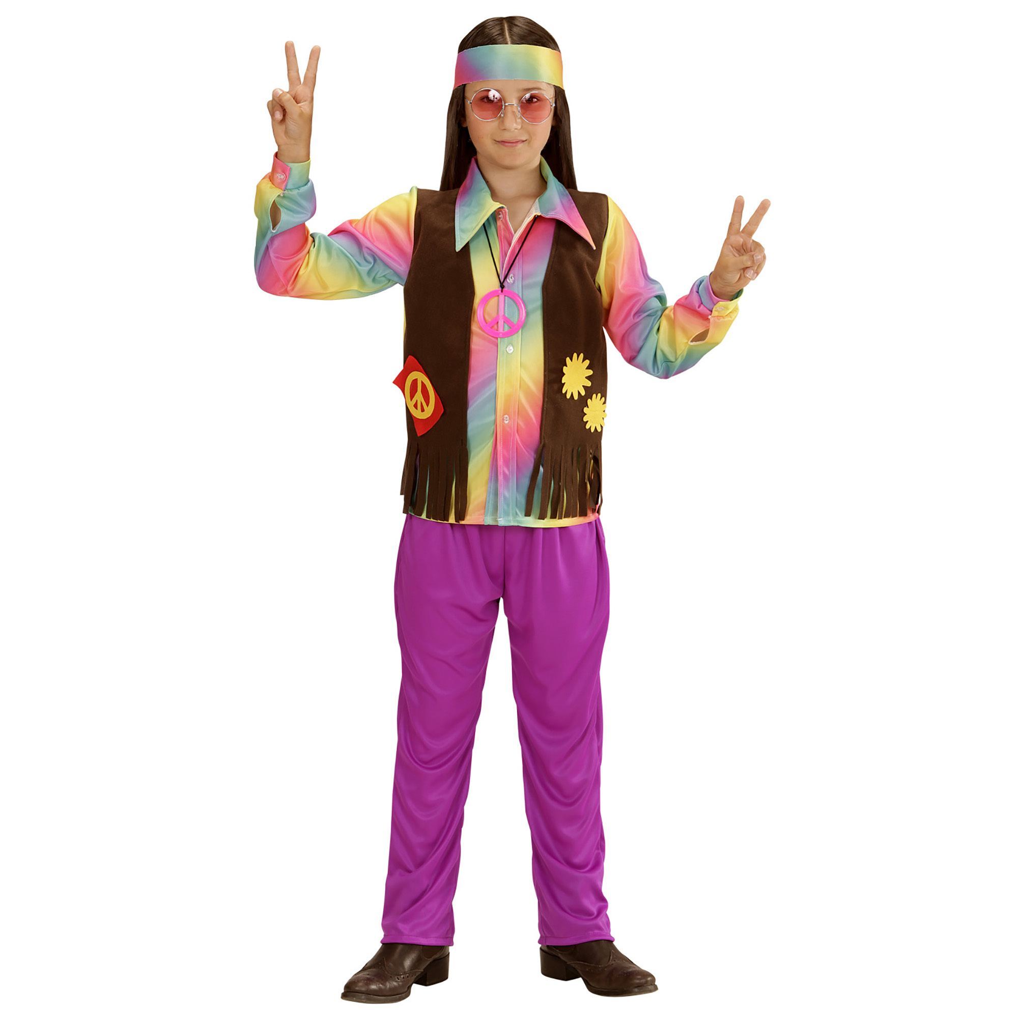 Hippie jongen flower power seventies kostuum peace and happiness