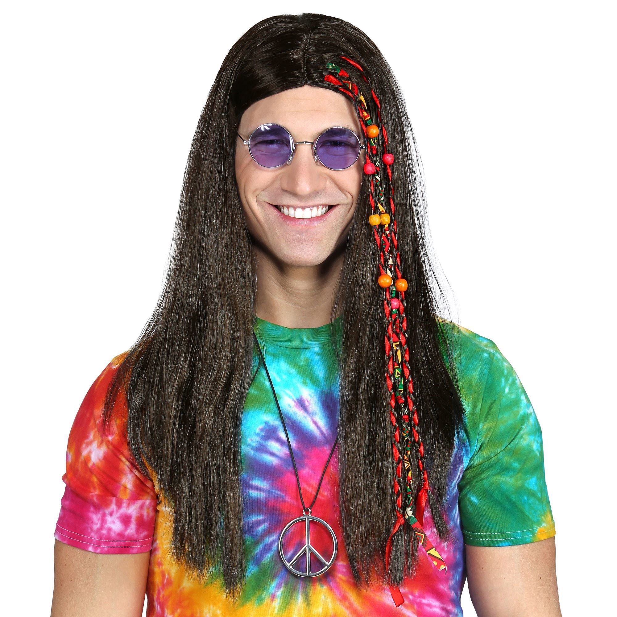 Hippie pruik met kralen en vlechten