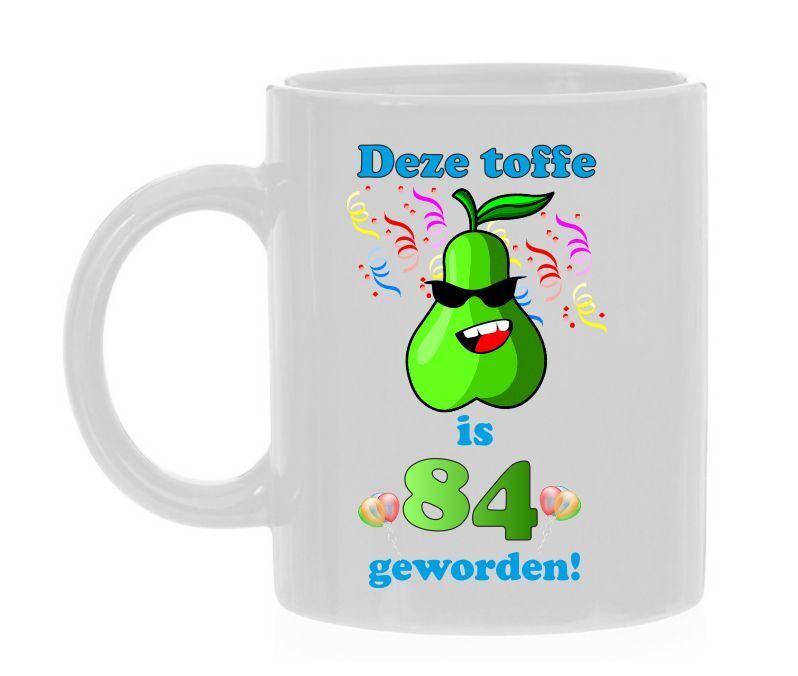 Koffie beker verjaardag 84 jaar met orginele tekst en print 