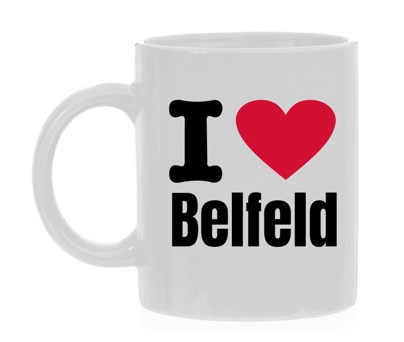 Koffiemok trots op i love Belfeld dorp