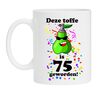 Koffiemok voor een verjaardag met leuke opdruk voor een toffe peer  75 jaar
