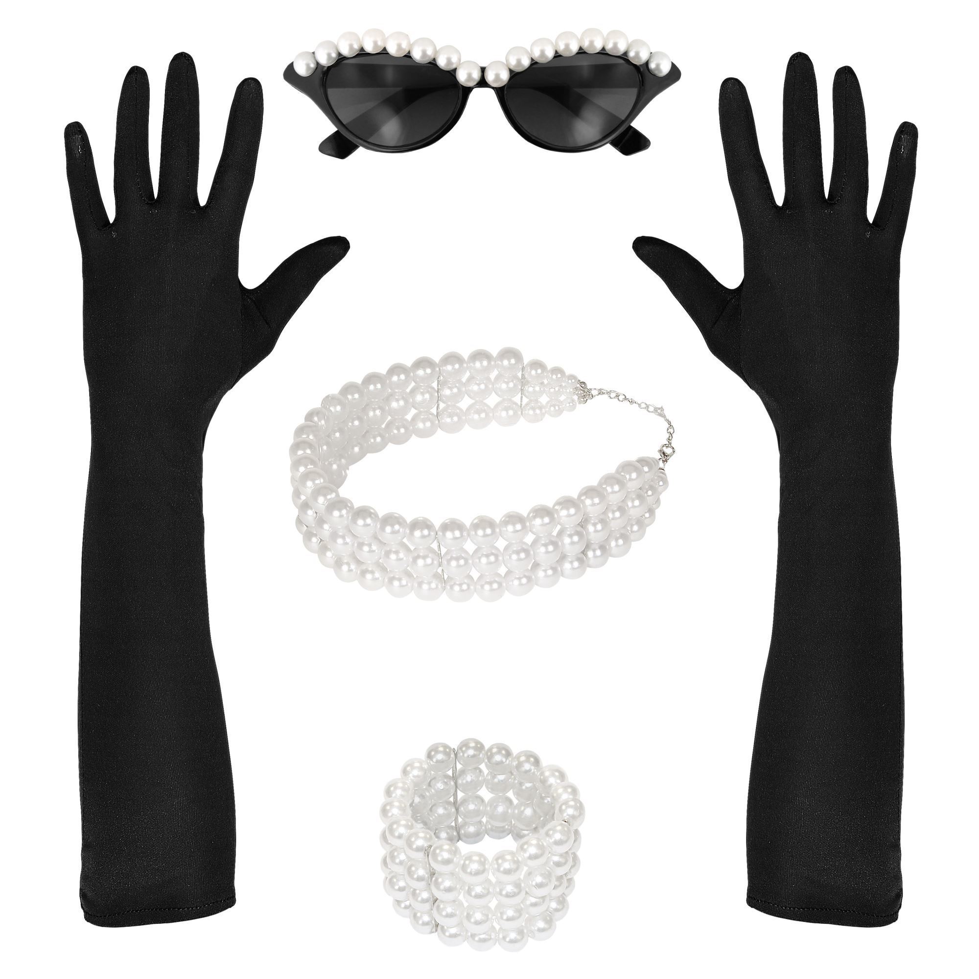 Mooie set van parel choker en armband bril en handschoen jaren 60