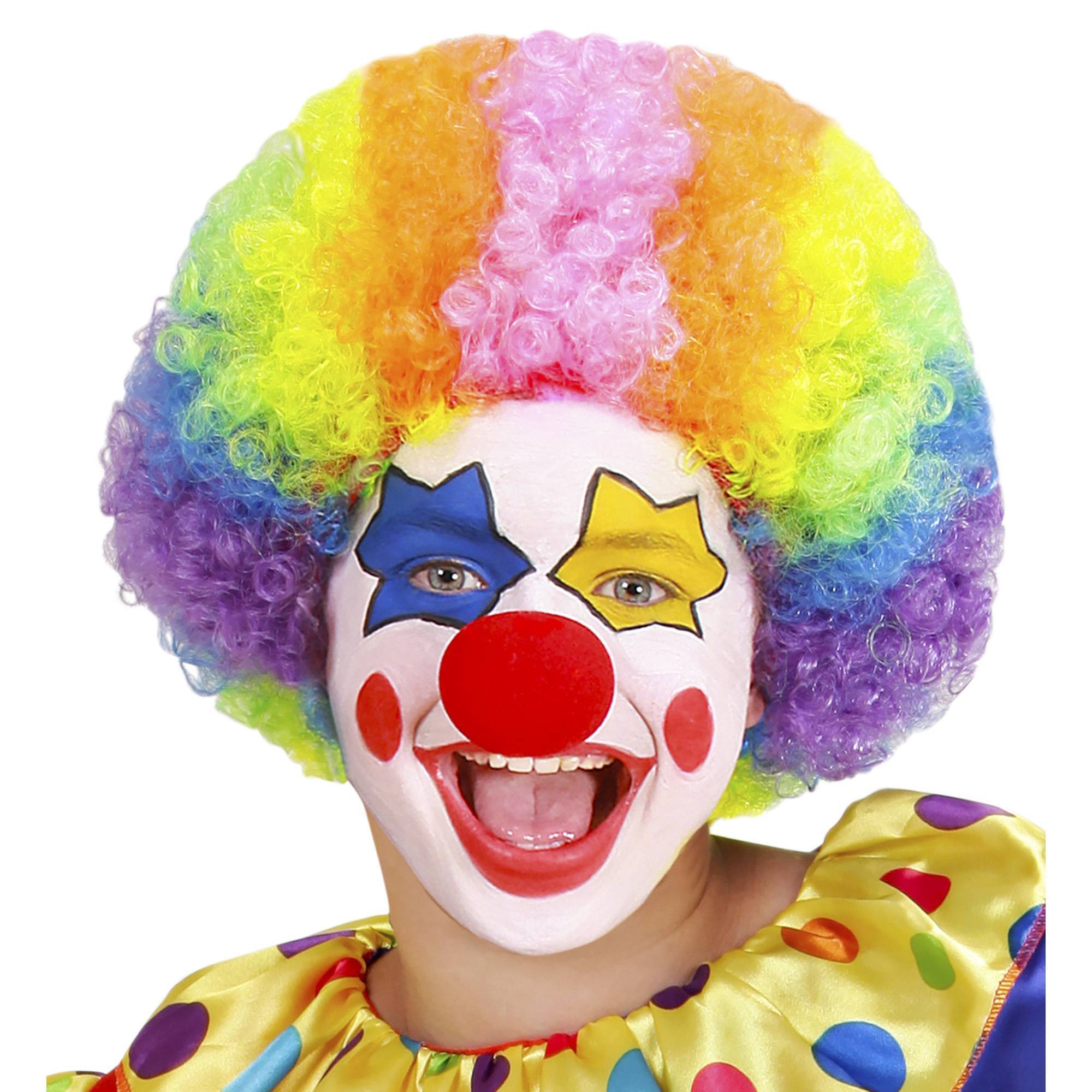 Multicolor clownspruik ga in feestelijke Stijl en kleur naar elk feestje