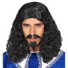 Pruik musketier met snor en sikje
