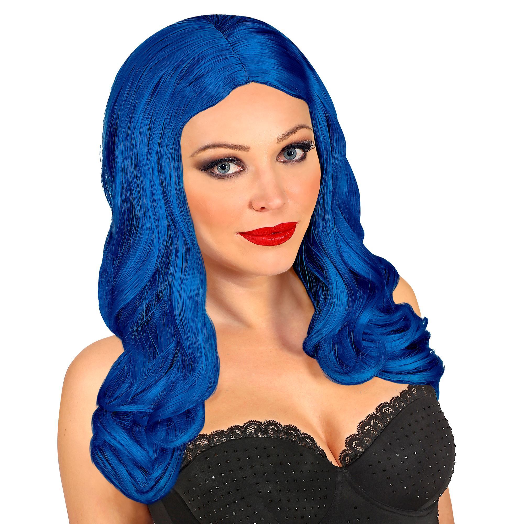 Roxy pruik blauw lang haar