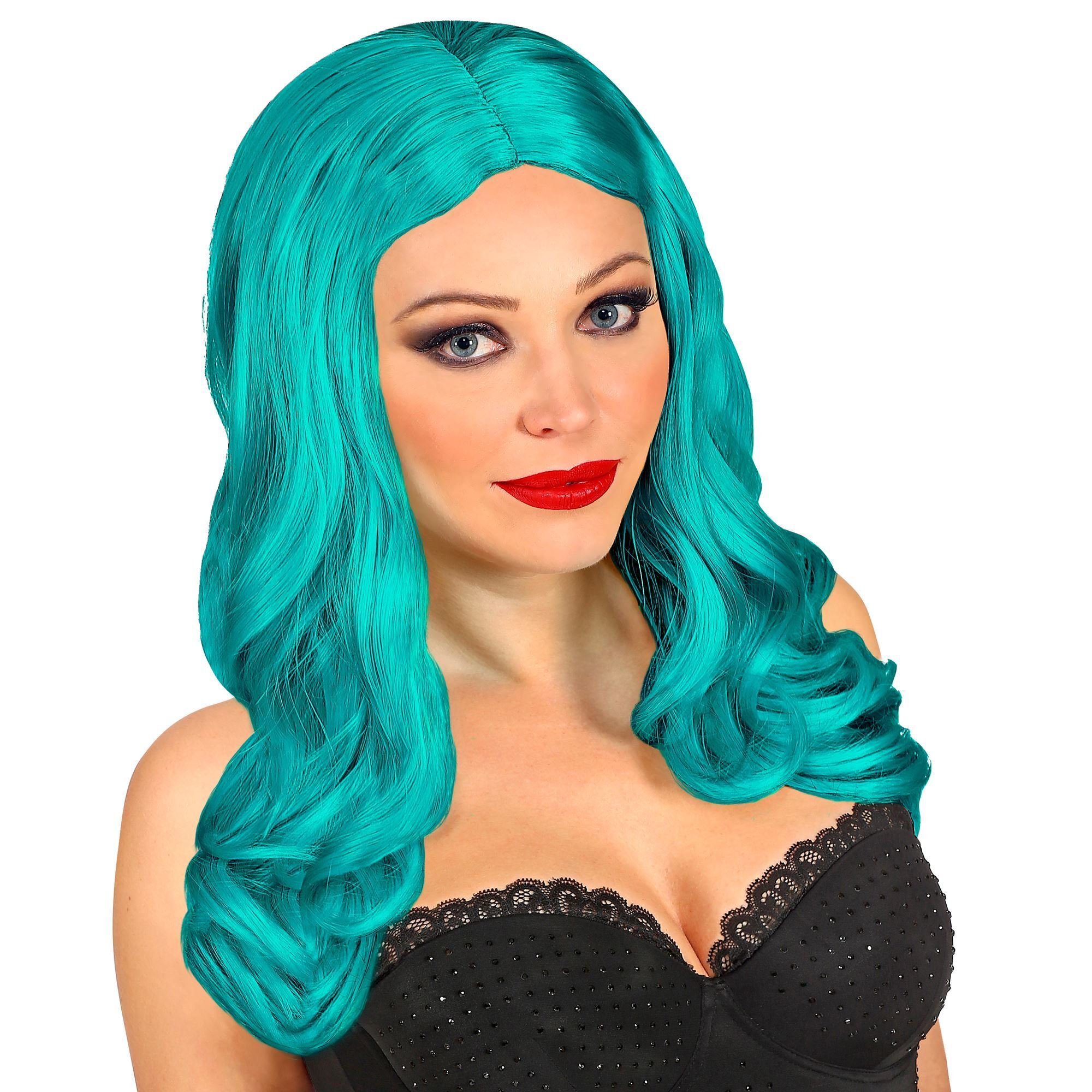 Roxy pruik turquoise lang haar