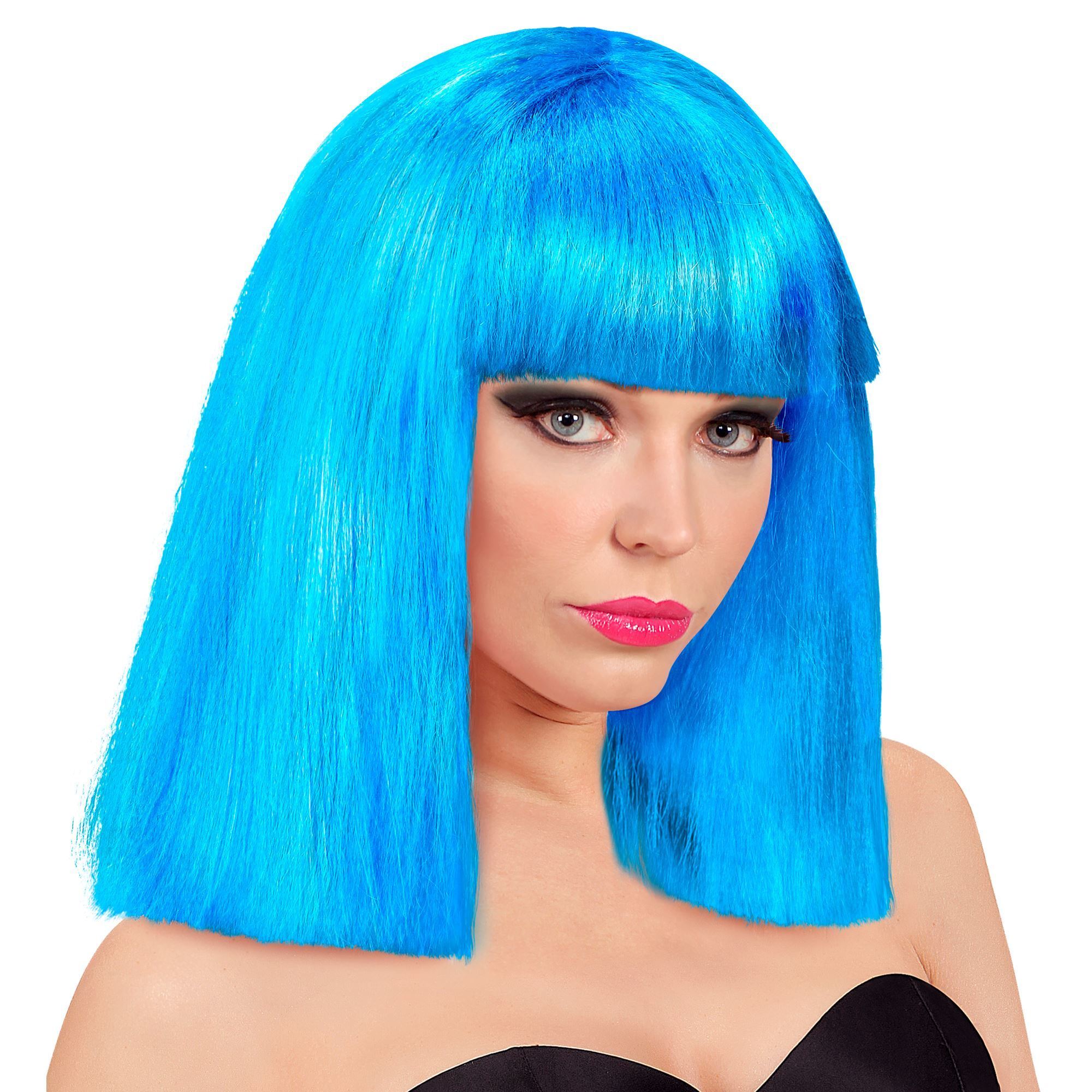 Showgirl pruik azuur blauw