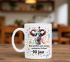 foto 3 Verjaardags koffiemok 90 jaar leeftijd bedrukt met tekst en kleurrijke print