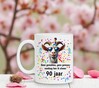 foto 4 Verjaardags koffiemok 90 jaar leeftijd bedrukt met tekst en kleurrijke print