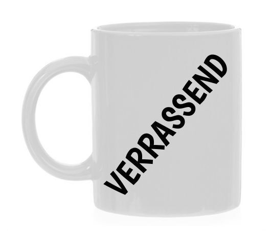 Koffiemok met de tekst verrassend