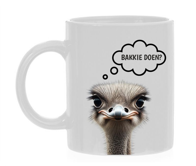 koffiemok struisvogel bakkie doen op de koffie grappig humor