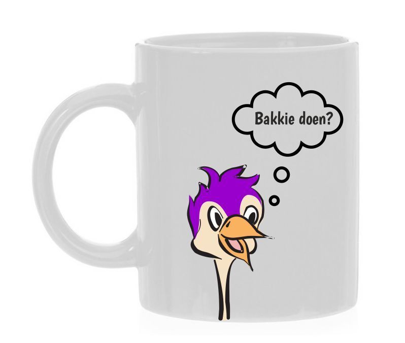 koffiemok struisvogel cartoon bakkie doen op de koffie grappig humor