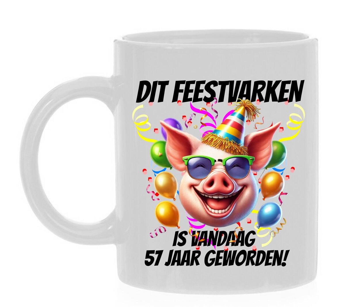 Verjaardag leeftijd 57 jaar mok voor een feestvarken