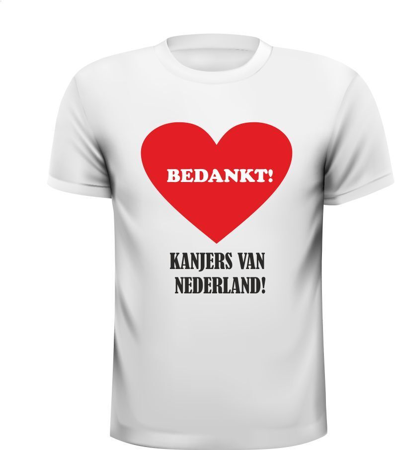 Wit shirt met rood hart bedankt kanjers van Nederland. trots waardering voor zorg personeel