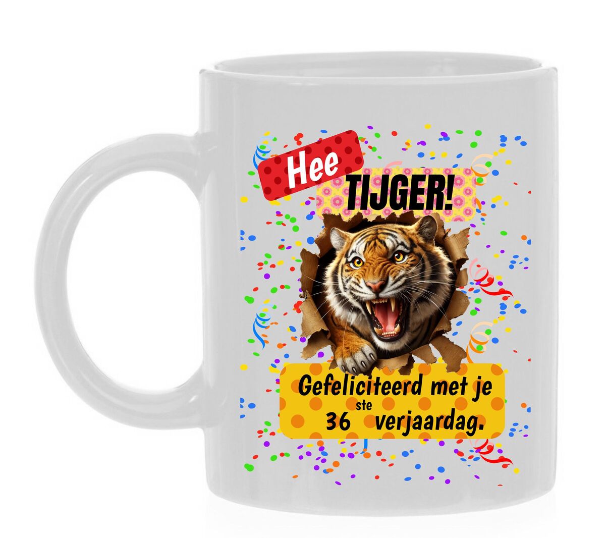 Koffiemok 36ste verjaardag hee tijger voor stoer iemand