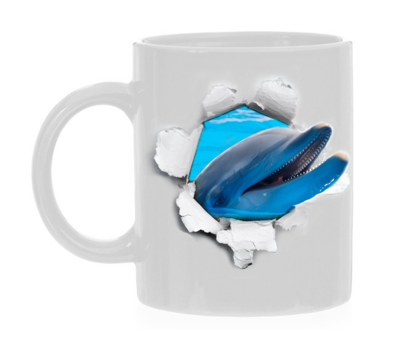 Koffiemok dolfijn zwemmend springend uit koffiemok