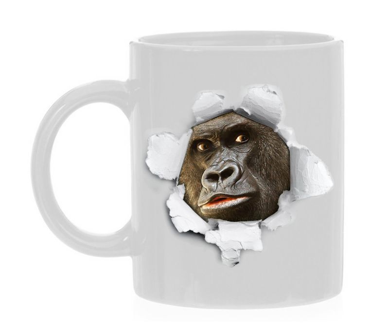 koffiemok een aap die uit de mok kruipt