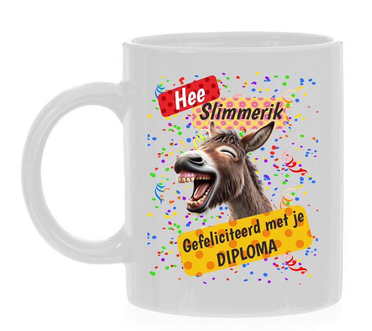 Koffiemok hee slimmerik gefeliciteerd met je diploma ezel grappig humor gek