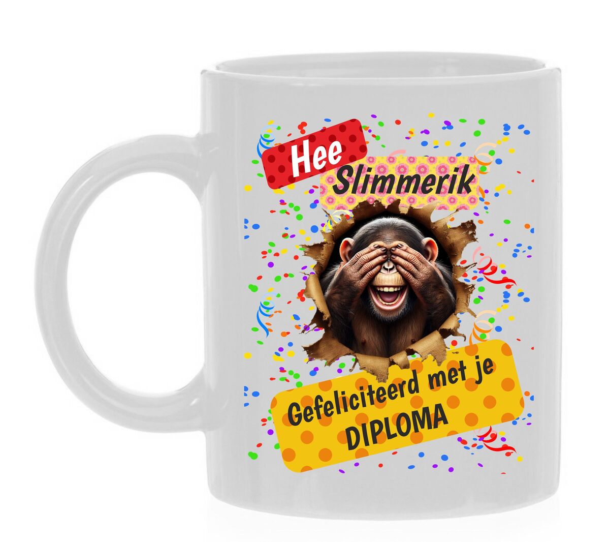 Koffiemok hee slimmerik gefeliciteerd met je diploma knappe aap inteligent