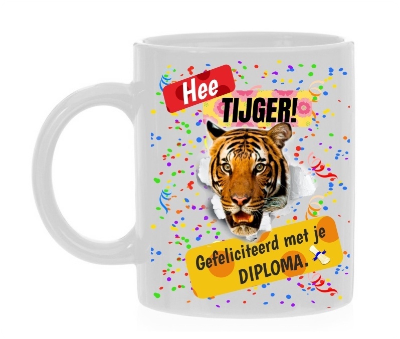 Koffiemok hee tijger gefeliciteerd met je diploma geslaagd leuk cadeau