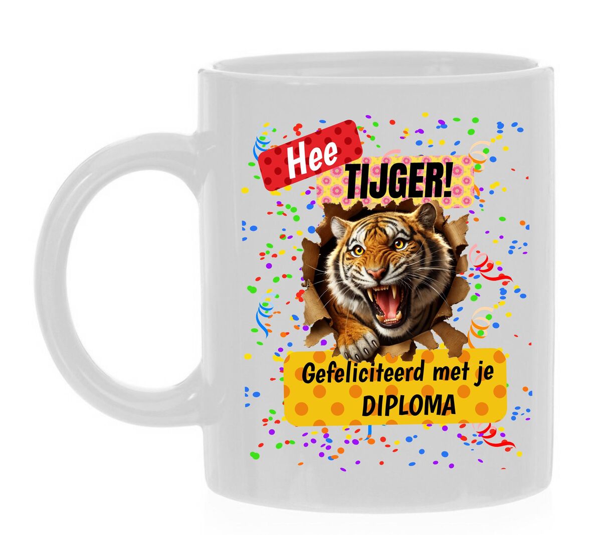 Koffiemok hee tijger gefeliciteerd met je diploma geslaagd leuk cadeau