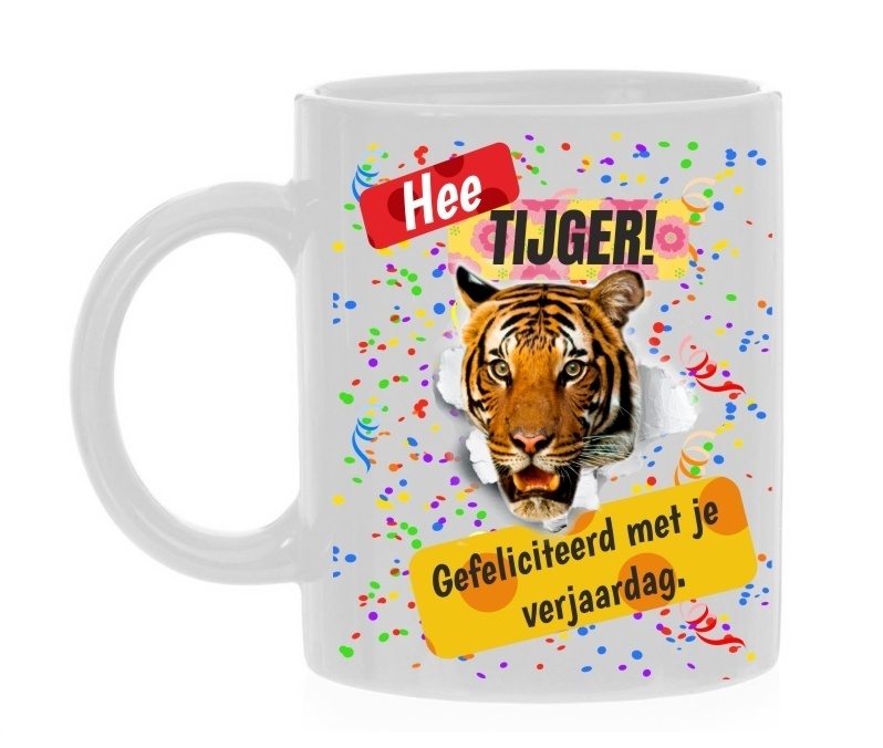 Koffiemok hee tijger gefeliciteerd met je verjaardag grappig leuk origineel