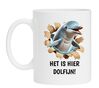 Koffiemok het is hier dolfijn grappig springende dolfijn uit de mok