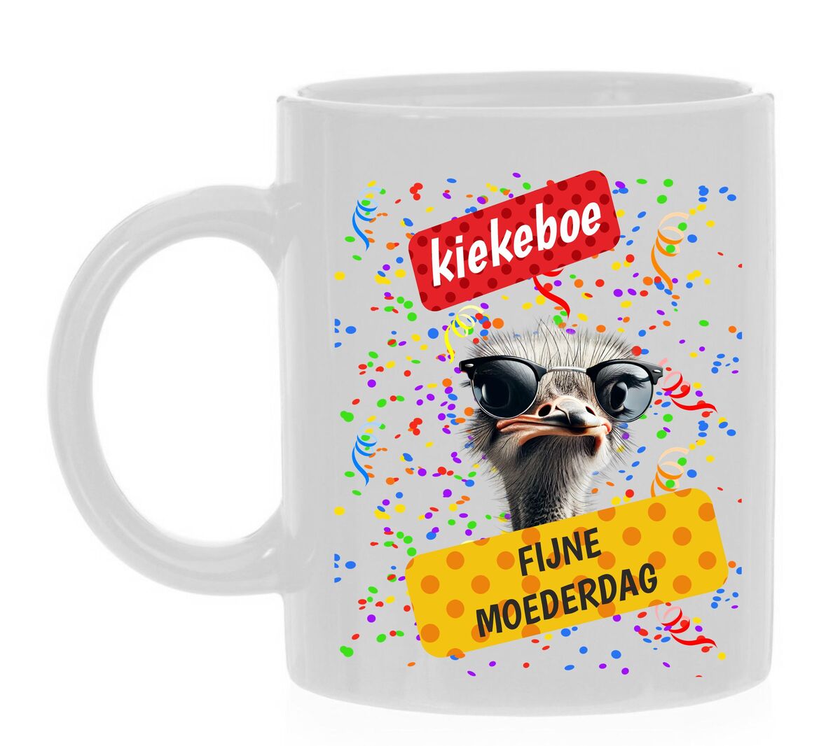 Koffiemok kiekeboe fijne Moederdag struisvogel steek hoofd uit koffiemok